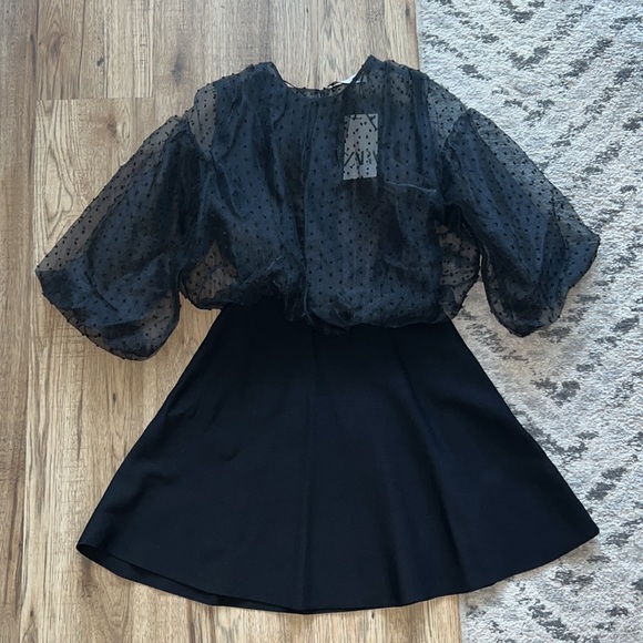 NEW! Zara Dotted Mesh Sleeve Dress - Picture 3 of 9